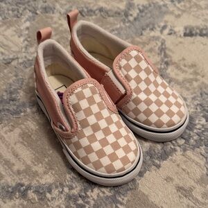 Vans Toddler 6.5 Checkered Slip-On Shoes - Pink and Cream